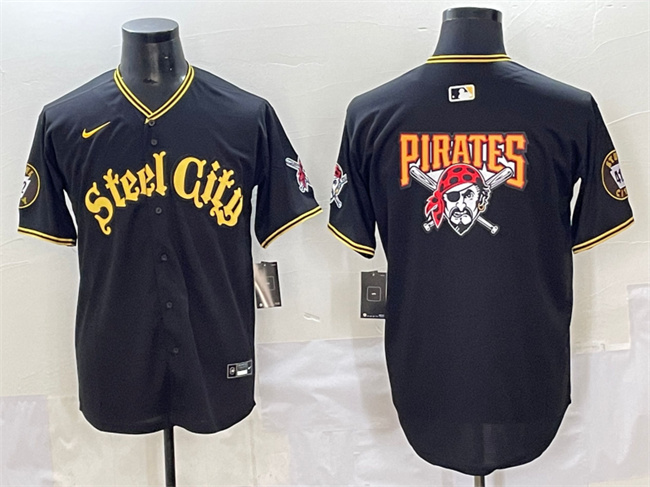 Men's Black Pittsburgh Pirates Team Big Logo 412 Patch Vapor Premier Limited Stitched Baseball Jersey